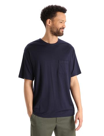 Midnight Navy Men's Icebreaker Merino Granary Short Sleeve Pocket T Shirts | USA 1156RVDW